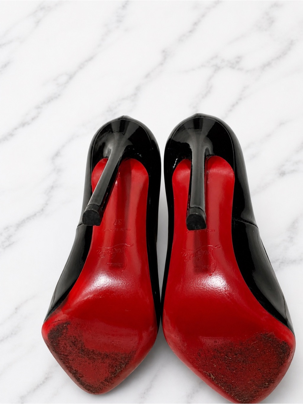 Christian Louboutin Pigalle Black Patent Leather Pointed-Toe Stilettos Heels 37 - Picture 10 of 15